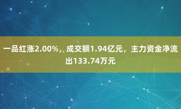 一品红涨2.00%，成交额1.94亿元，主力资金净流出133.74万元