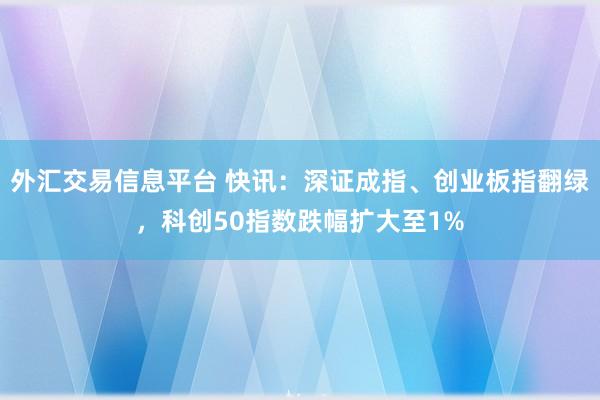 外汇交易信息平台 快讯：深证成指、创业板指翻绿，科创50指数跌幅扩大至1%