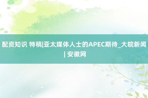配资知识 特稿|亚太媒体人士的APEC期待_大皖新闻 | 安徽网